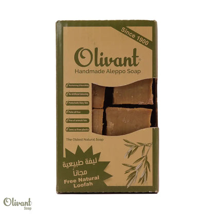 OLIVANT HANDMADE ALEPPO SOAP100% OLIVE OIL PURE NATRUL & VEGAN(4 BARS WITH NATURAL LOOFAH)